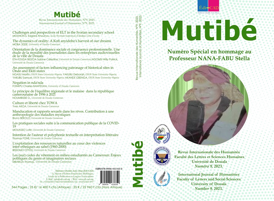  Mutibé. 
Revue Internationale des Humanités, N°9, 2022  